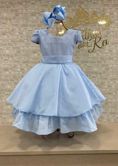 VESTIDO INFANTIL DE FESTA AZUL SAIA EM CAMADAS