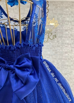 VESTIDO LUXO DE FESTA INFANTIL DE RENDA AZUL ROYAL