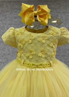 VESTIDO AMARELO DE FESTA INFANTIL COM APLIQUES DE BORBOLETAS 3D - comprar online