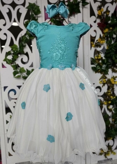 VESTIDO DE FESTA INFANTIL LUXO FLORES ENCANTADAS VERDE TIFFANY - comprar online