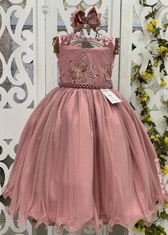 Vestido Infantil de Festa Rosê Luxo Princesa Bebê