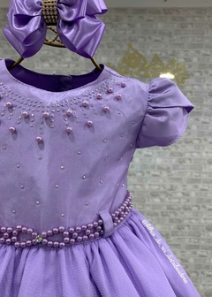 Vestido Infantil Princesa Sofia Lilás C/ Cinto De Pérolas