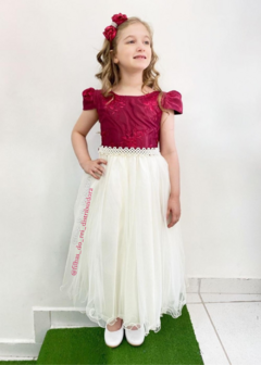 VESTIDO LONGO LUXO INFANTIL DE BUSTO RENDADO MARSALA