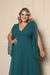 Vestido de festa Celina, em tecido Chiffon Verde Petróleo, plus size.