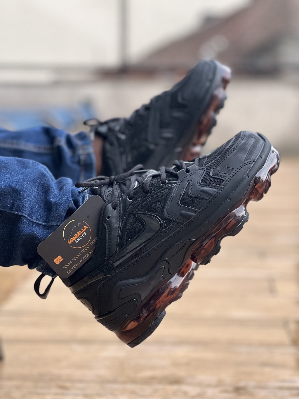 Vapormax black sales on feet