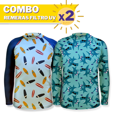 Combo Remera Proteccion Solar Niños Agua Filtro Uv safit 2589