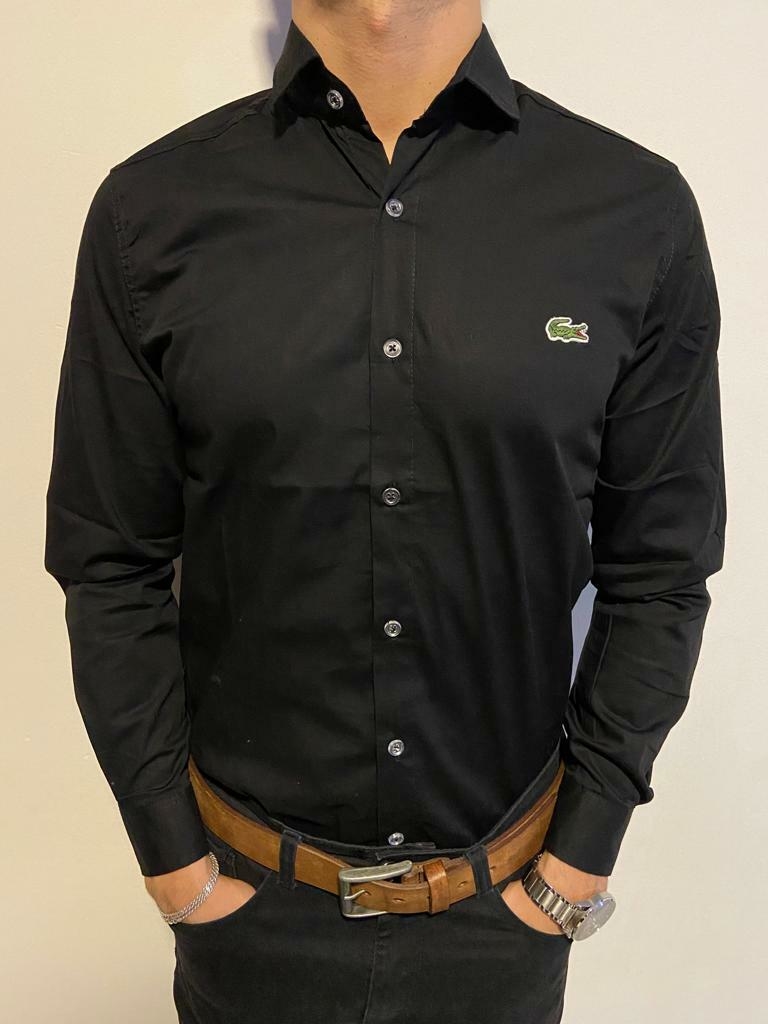 Camisa negra lacoste new arrivals
