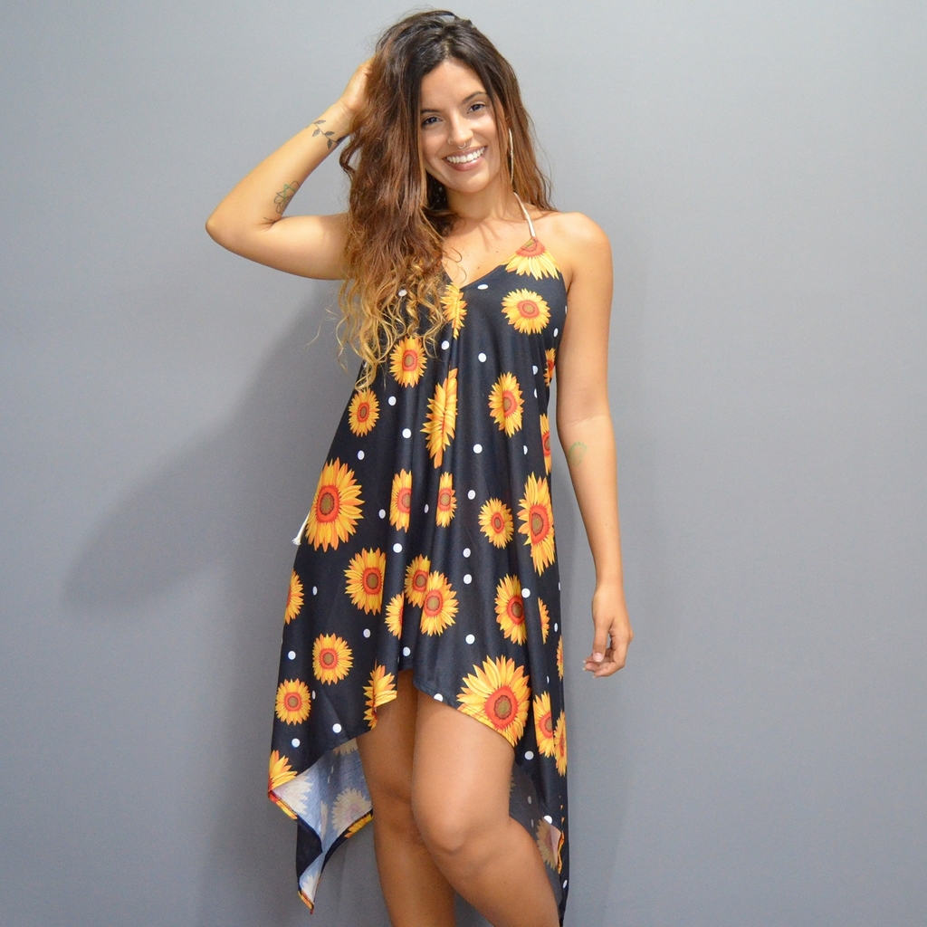 Vestido preto girassol 2025