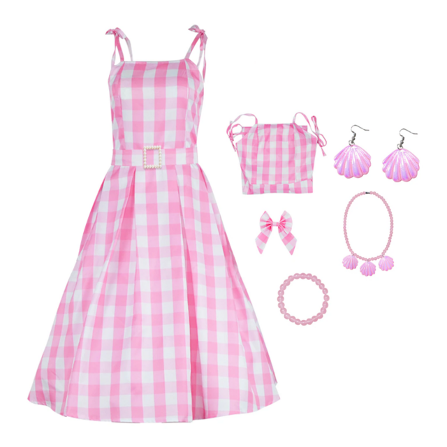 Vestido Infantil Barbie Filme Xadrez Rosa Brilho