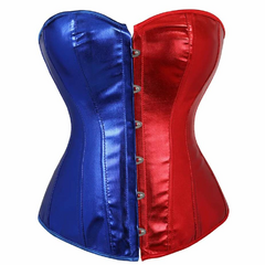 Corset Espartilho Vermelho/Azul Metalizado Luxo Adulto (PP ao G4)