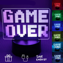 Luminária Game Over LED Acrílico 7 Cores - Quarto Geek Store - Loja de Presentes Criativos, Nerd, Geek e Cultura Pop