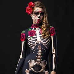 Macacão Esqueleto Caveira e Rosas Fantasia de Halloween Adulto / Infantil - loja online