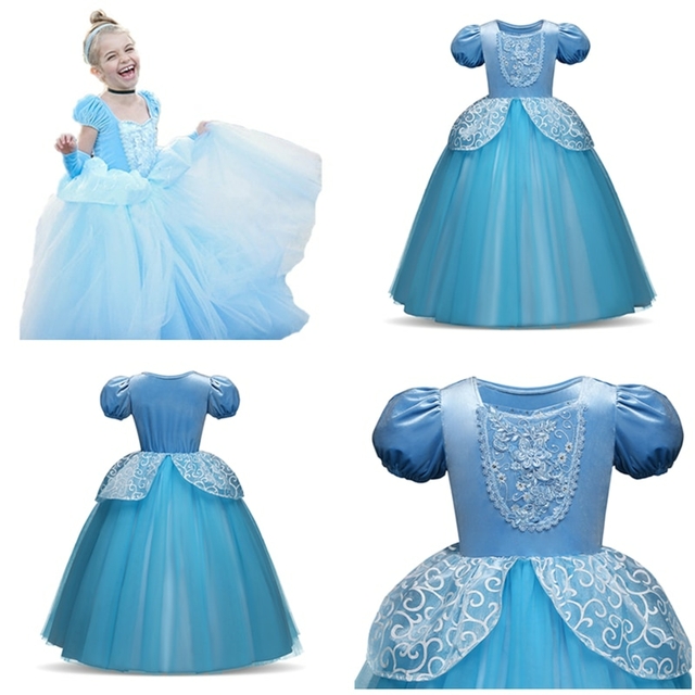 Fantasia Cinderela Princesa Vestido Longo Azul Cosplay Luxo