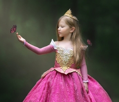 Fantasia Aurora Princesa Contos de Fadas Cosplay Profissional Traje Luxo Infantil