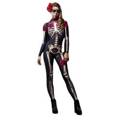 Macacão Esqueleto Caveira e Rosas Fantasia de Halloween Adulto / Infantil - comprar online