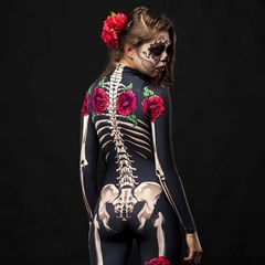 Macacão Esqueleto Caveira e Rosas Fantasia de Halloween Adulto / Infantil na internet