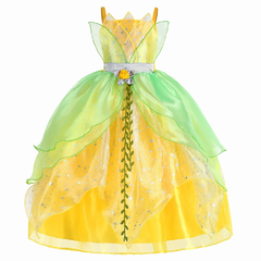 Vestido Tiana Princesa Cosplay Profissional Traje Luxo Infantil na internet