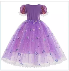 Vestido Fantasia Princesa Rapunzel Contos de Fadas Cosplay Traje Infantil
