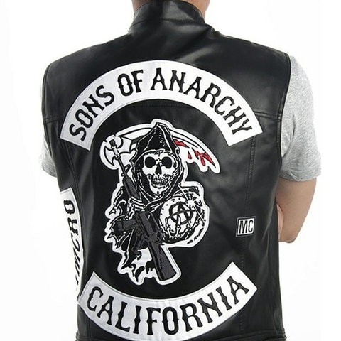 Colete Jaqueta Sons Of Anarchy Bordado Couro Adulto Cosplay