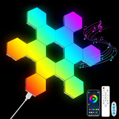 Luzes LED de parede hexagonais RGB - Sincroniza com música