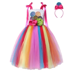 Vestido Arco-íris Lollipop Fantasia Infantil