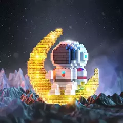 Luminária Astronauta na Lua 368 peças Mini Blocos de Montar c/ Led - Quarto Geek Store - Loja de Presentes Criativos, Nerd, Geek e Cultura Pop