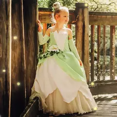 Vestido Tiana Princesa Cosplay Profissional Traje Luxo Infantil