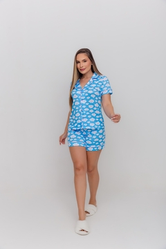 PIJAMA AMERICANO CURTO NUVEM AZUL - loja online