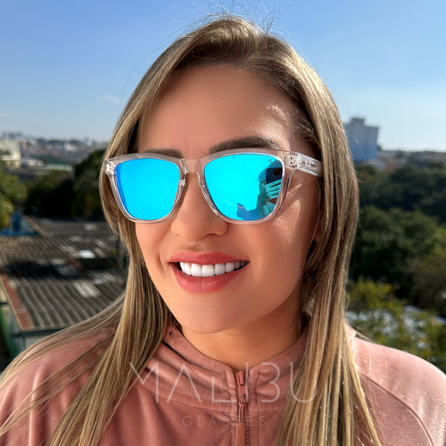 Óculos de Sol Summer Cristal Transparente c/ Azul Espelhado (Unissex)