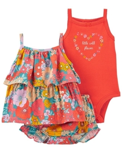 Conjunto Carter's 3 peças Bebê Menina Florido Vermelho