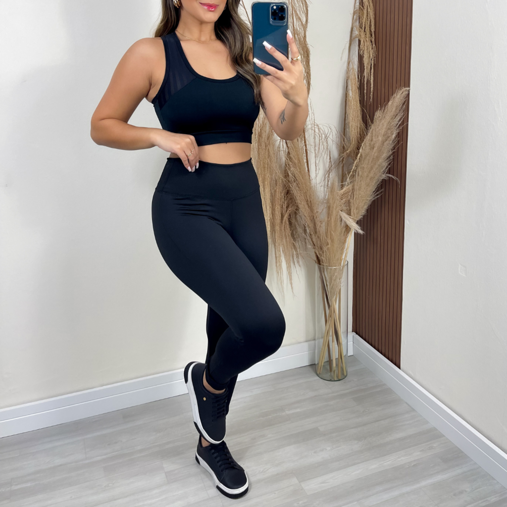 Calça legging feminina suplex + croped academia moda fitnes