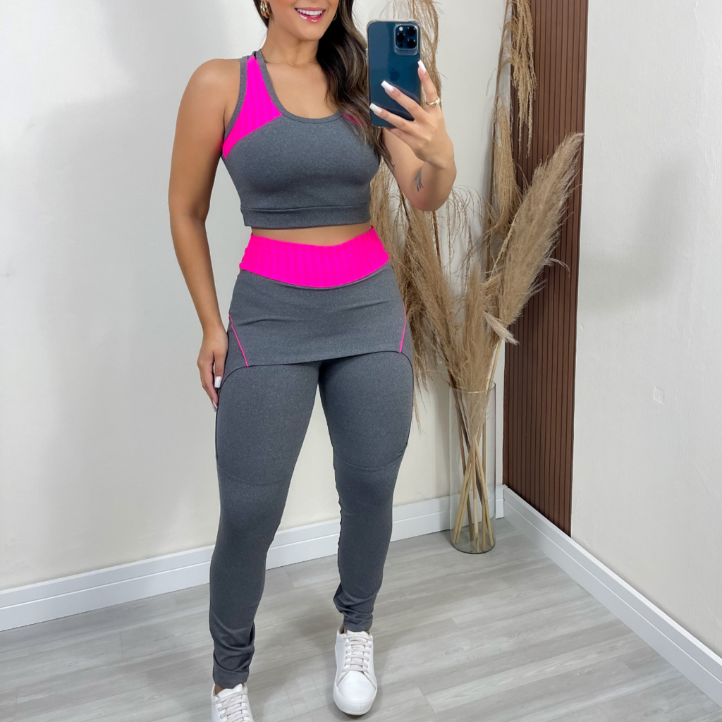 LEGGING ACADEMIA SUPLEX TULE NO CÓS COM SAIA