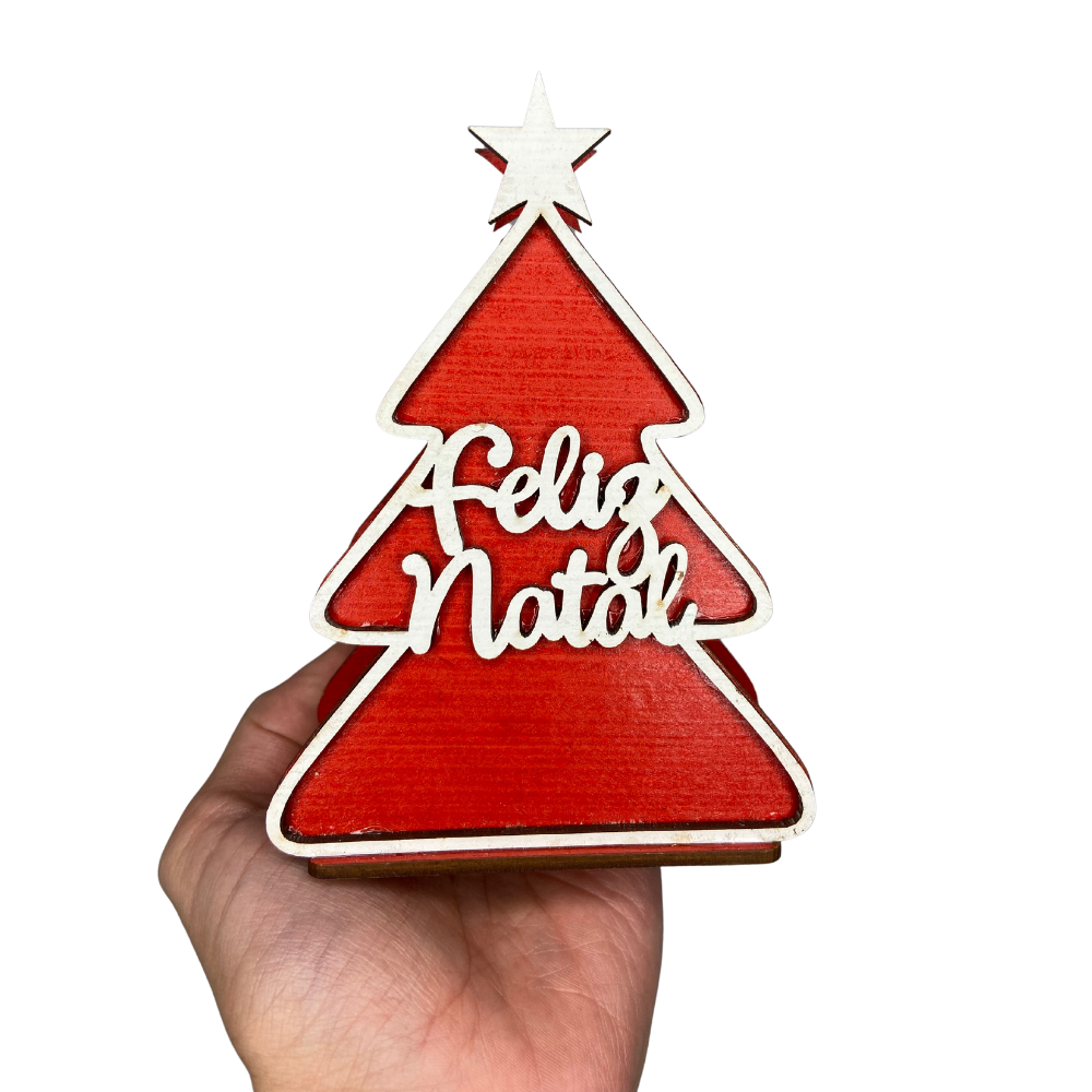 Porta guardanapo árvore de Natal Vermelha MDF à laser - 13 x 9 x 5 cm