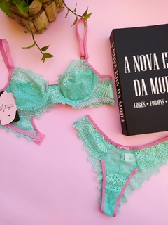 Conjunto Bruna - Verde Tifanni Com Rosa