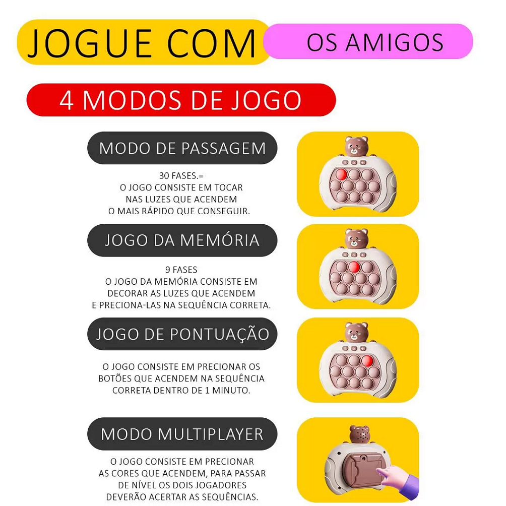 Kit com 10 Jogos da Memória Pop It