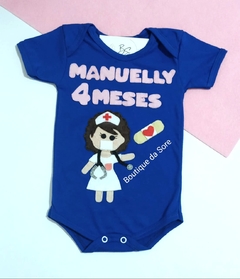 body-de-bebe-azul-royal-tematico-personalizado-enfermeira-enfermagem