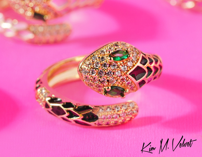 anillo serpiente oro strass joyeria