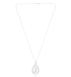 Collar Virgen De Guadalupe Gota Con Zirconias. Plata 0.925 - CATÁLOGO BLANCO