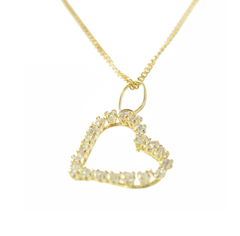 Collar Silueta Corazón Zirconias Oro 10K Mas Cadena Chapa De Oro 22K