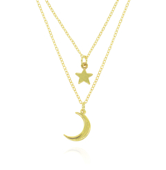 Set Collares 1 De Estrella 40Cm + 1 De Luna 45Cm. Chapa De Oro 22K