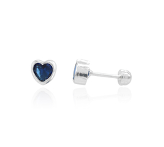 Broqueles Corazón Bisel Zirconia 5mm. Plata Ley .925 - CATÁLOGO BLANCO