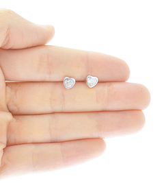 Broqueles Corazón Bisel Zirconia 5mm. Plata Ley .925 - comprar en línea