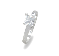 Anillo Liso Zirconia Central Cuadrada. Plata 0.925