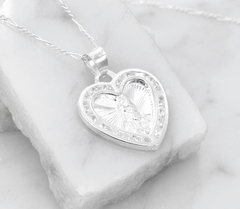 Collar Sagrado Corazón Jesús Corazón Con Zirconias. Plata 0.925 - CATÁLOGO BLANCO