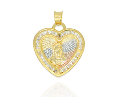 Dije Sagrado Corazón De Jesús Corazón 3 Oros Con Zirconias. Sin Cadena. Chapa De Oro 14k