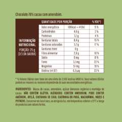 Chocolate 70%, Amendoim & NADA MAIS - VEGANO, ZERO LACTOSE, SEM GLÚTEN - loja online