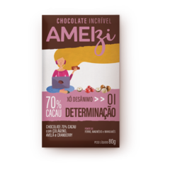 Chocolate 70% Cacau com Avelã, Cranberry e Proteína - ZERO LACTOSE, SEM GLÚTEN - Xô desânimo. OI DETERMINAÇÃO
