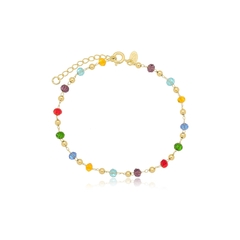 Pulseira Bolinha Color e Dourada Banhada a Ouro 18k