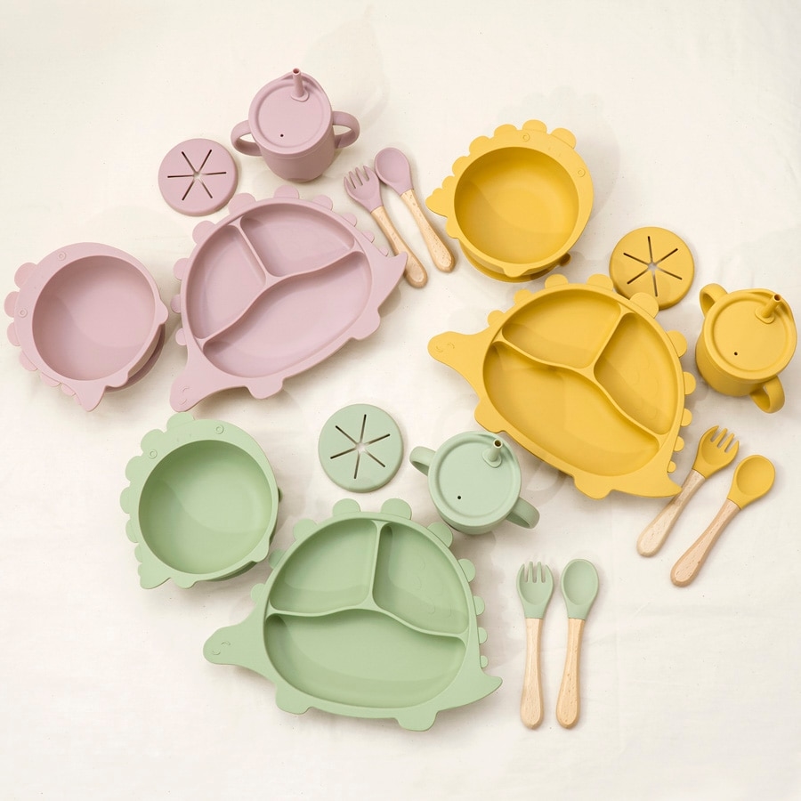 Kit Alimentação Em Silicone Desenho Animado Dinossauro – Anjoy Baby