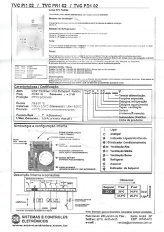 Termostato TVCPI102 SCE 1 Velocidade 2 Estágios Refrigeração 220V - 025B48002000 - Peça para ar condicionado - Qualipeças